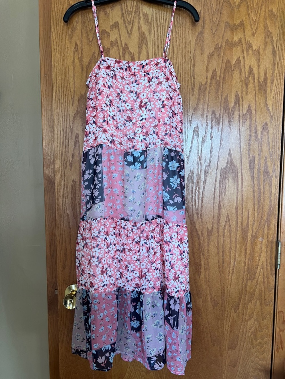 DAVI & DANI Pink Floral Tiered Maxi Skirt with Black Panels